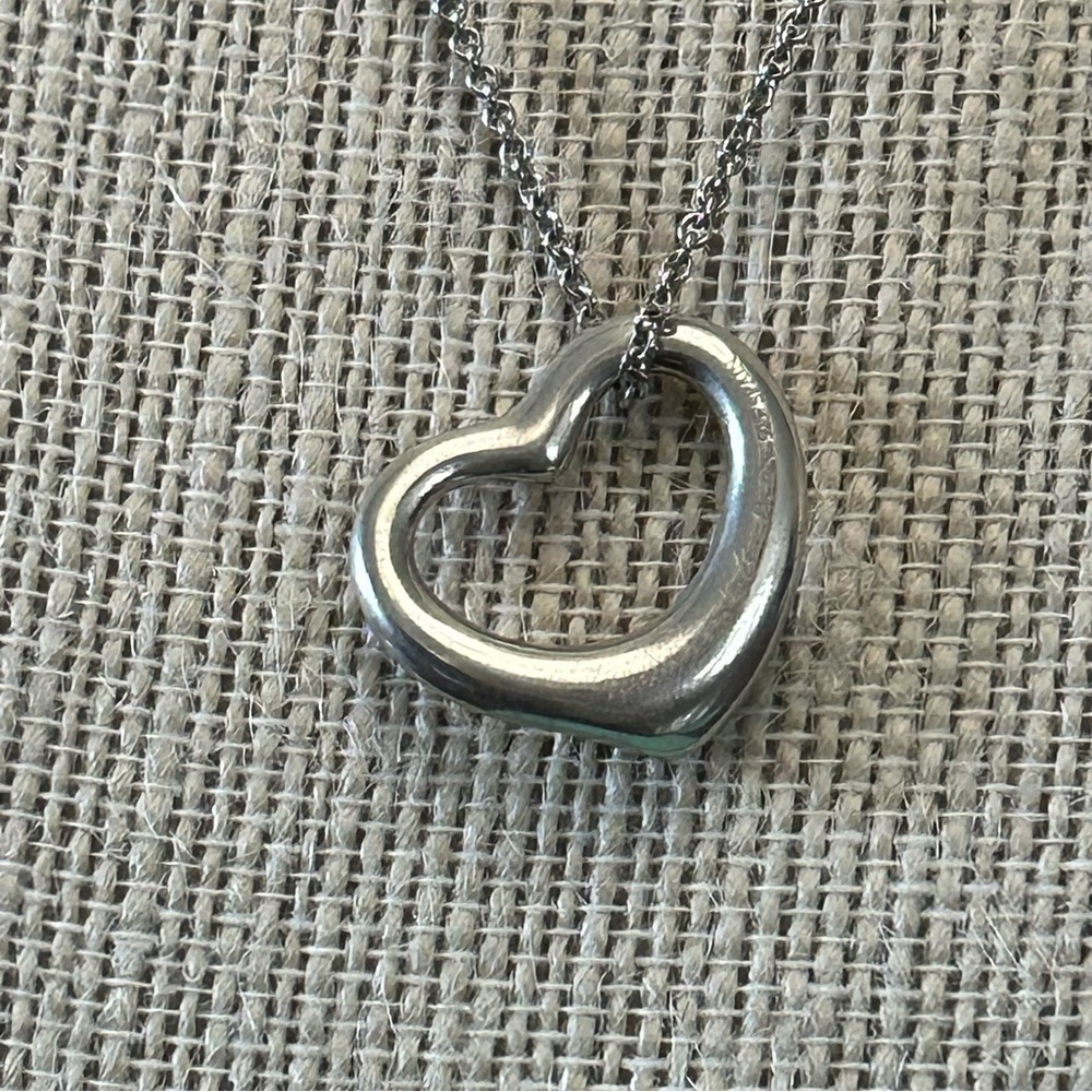 Auth Tiffany & Co. Elsa Peretti Open Heart Necklace SV925 excellent 7 g big sz - Picture 6 of 13